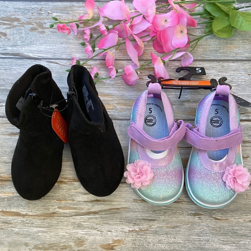 BABY GIRL SLOUCH Boots & Slip-On Sparkly Shoes 2-Pack Size 5